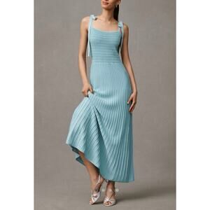 ANTHROPOLOGIE NWT Endless Rose Blue Pleated Tie-Strap Midi Dress Size Large